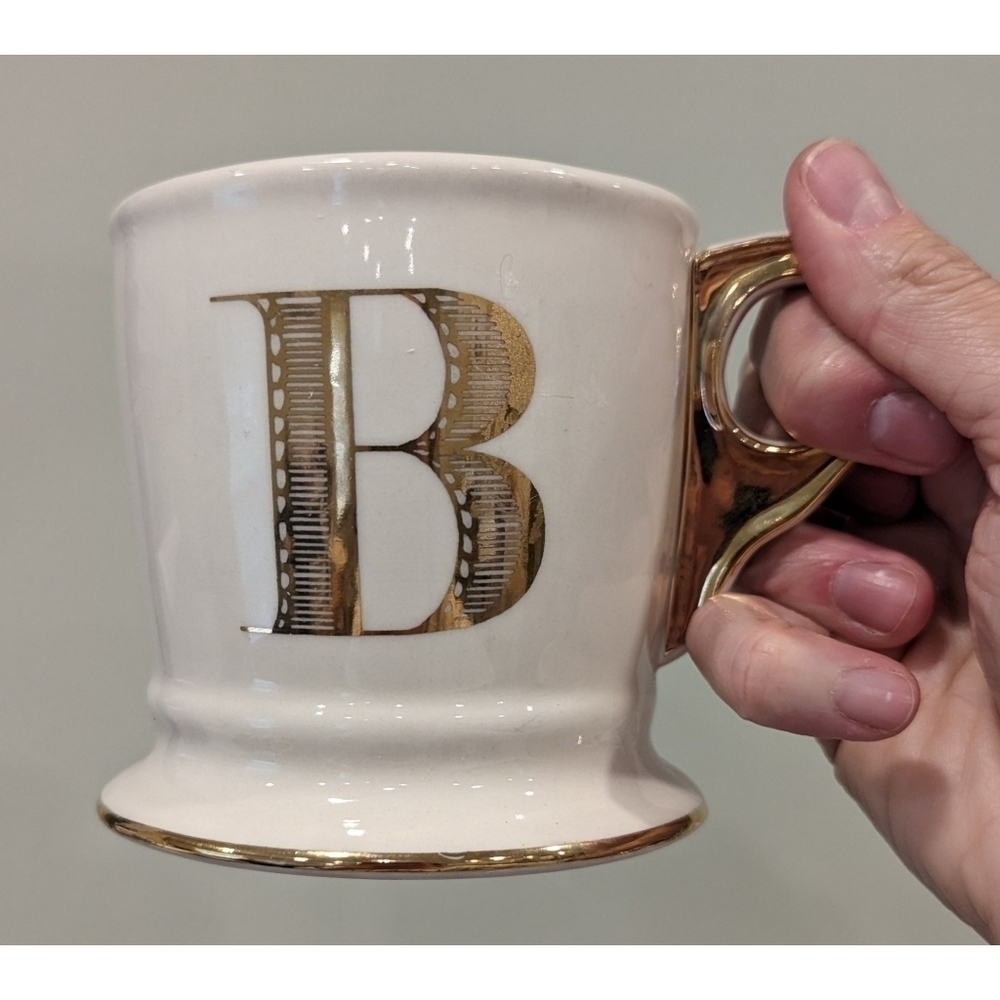 Anthropologie Monogram B Gold Lettering Ceramic Mug
